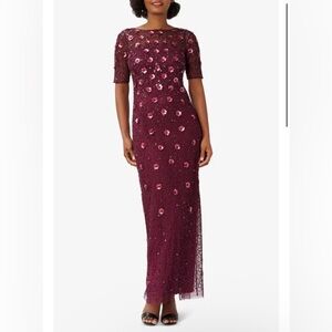 Adrianna Papell Burgundy Sequin Long Sleeve Dress
